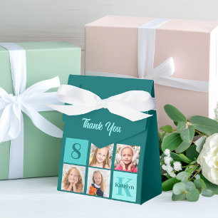 Caja Para Regalos Colaje de Fotos Teal de Moda para Fiesta de Cumple