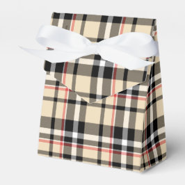 Caja Para Regalos Colas rojas beige negras blancas Tartán patrón rev