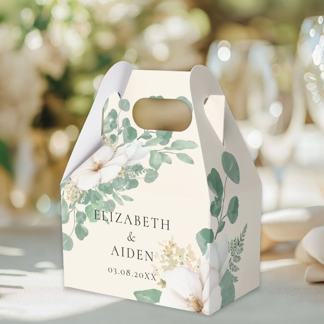Caja Para Regalos Colección de Bodas Eucalyptus Floral Beige (Eucalyptus Floral Beige Wedding Collection Favor Boxes with your name and  date.)
