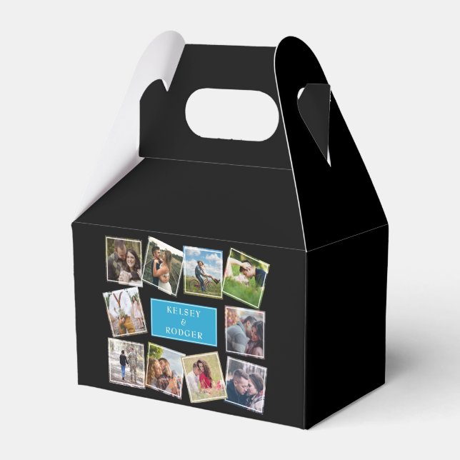 Caja Para Regalos Collage de fotos de boda personalizado negro (Front Side)