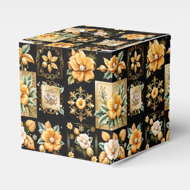 Caja Para Regalos Collage de navidades con flores de oro y blanco (Costado Anverso)