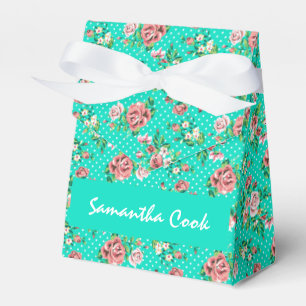 Caja Para Regalos Collage floral blanco monogramado de color rosa