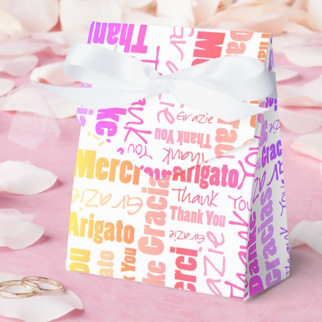Caja Para Regalos Collage Multilingüe de Palabras de Agradecimiento  (Boda)