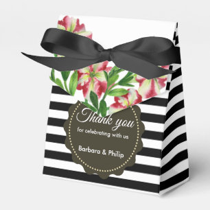 Caja Para Regalos Color de agua Petunias rojas franjas blancas negra