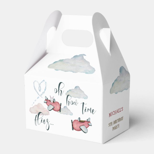 Caja Para Regalos Cómo el tiempo vuela el niño del avión retro (Front Side)