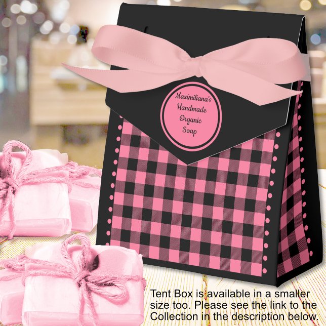 Caja Para Regalos Comprobación de búfalo - Negro y rosa - 4 x2x5 Ten (Buffalo Check - Black and Pink - 4x2x5 Tent Favor Boxes - by Leapfroglisics Shop)