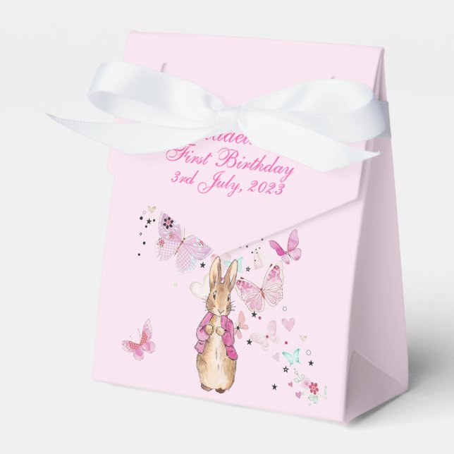 Caja Para Regalos Conejo Chaqueta Rosa Primer Cumpleaños (Front Side)
