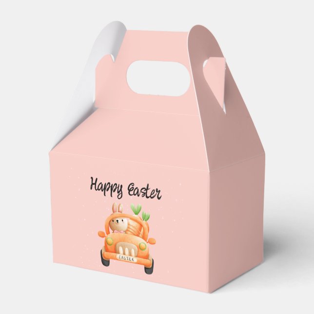 Caja Para Regalos Conejo de chofer Feliz Pascua en rosa (Front Side)
