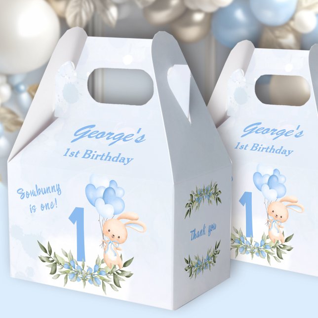 Caja Para Regalos Conejo lindo Azul primer cumpleaños primavera (Cute Bunny Blue 1st Birthday Boy Spring Favor Boxes)