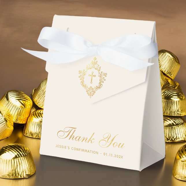 Caja Para Regalos Confirmación Elegante Marfil Faux Gold Cross & Esc (Subido por el creador)