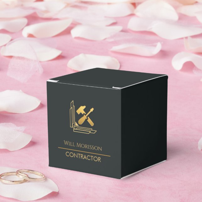 Caja Para Regalos Construcción de Edificios Modernos Dorado y Negro (Boda)