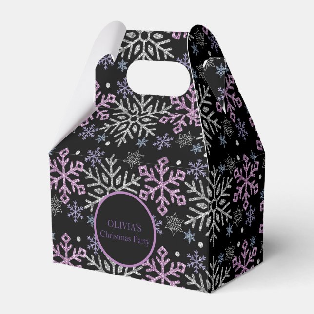 Caja Para Regalos Copo de nieve Navidad Morado Plateado (Front Side)