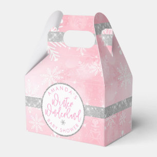 Caja Para Regalos Copo de Nieve Rosa y Plateado