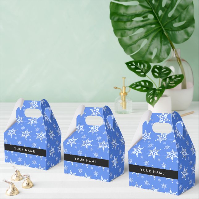 Caja Para Regalos Copos de nieve blancos, azul, tu nombre, personali (Múltiple)