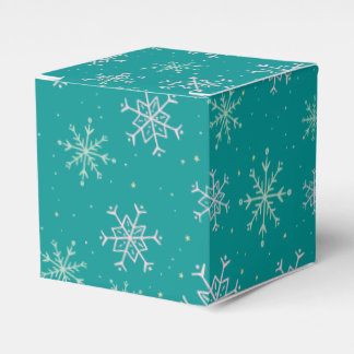 Caja Para Regalos Copos de nieve blancos y Aqua pintados a mano en V