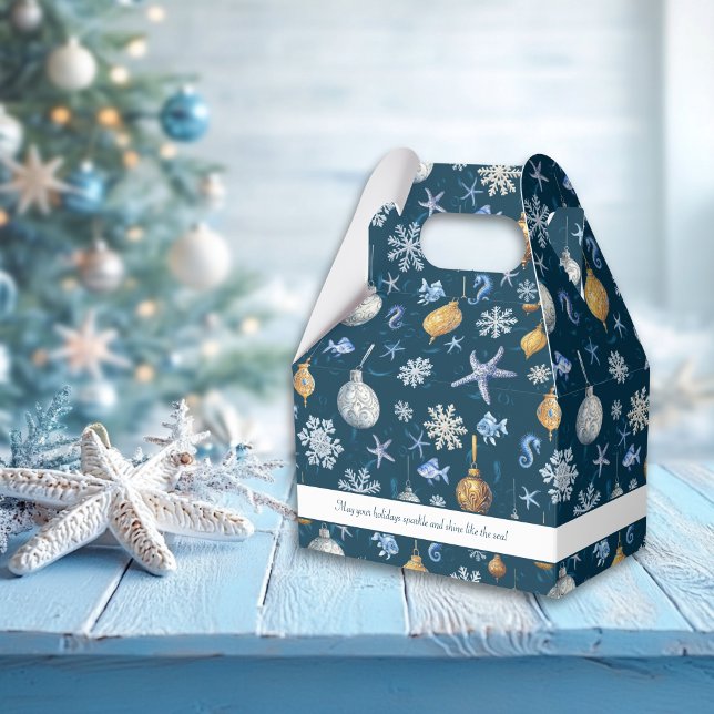 Caja Para Regalos Copos de nieve náuticos y elementos costeros (Nautical Snowflakes & Coastal Elements Favor Boxes)