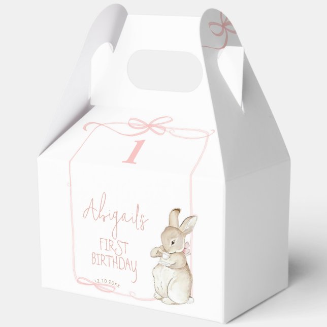 Caja Para Regalos Coqueta Rosada Peter el Conejo Primer Cumpleaños (Anverso)