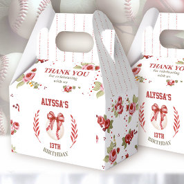Caja Para Regalos Coquette Baseball Red Bow Floral Moderno Cumpleaño