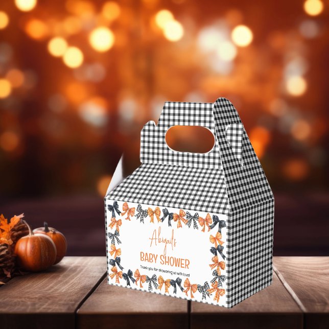 Caja Para Regalos Coquette Black de Halloween | Naranja Bows Baby Sh (Halloween Coquette Black and Orange Bows Baby Shower Favor Box)