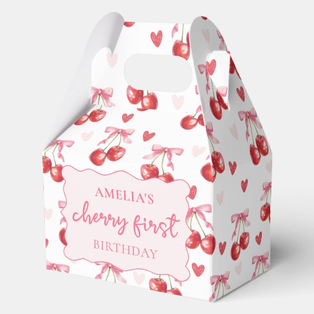 Caja Para Regalos Coquette Bow Cherry First Birday Favxes (Anverso)