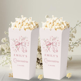 Caja Para Regalos Coquette Bow Rosa Quinceanera Sweet 16 Popcorn