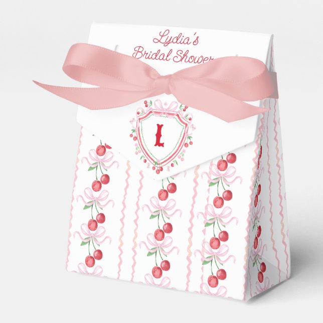 Caja Para Regalos Coquette Cherry Bridal Shower Monograma (Front Side)