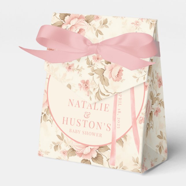 Caja Para Regalos Coquette Rubor Pink Bow Floral Baby Shower Persona (Front Side)