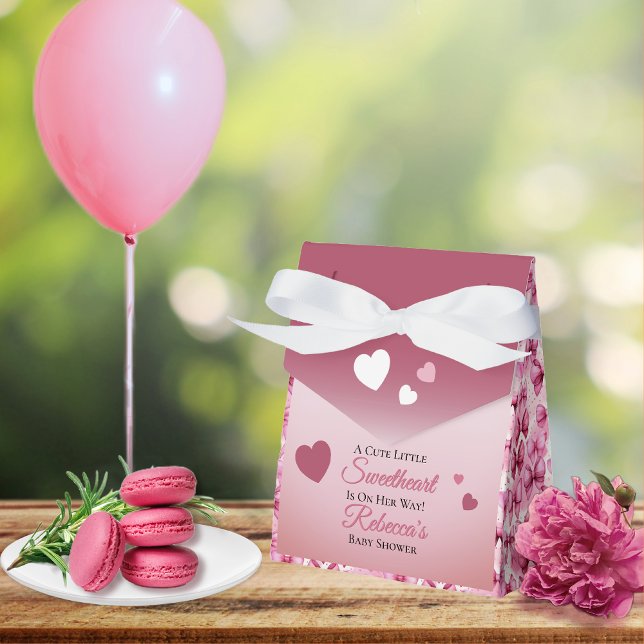 Caja Para Regalos Coquette se dobla un poco de Baby Shower (Coquette Bows "A Cute Little Sweetheart Is On Her Way!" Favor Boxes)