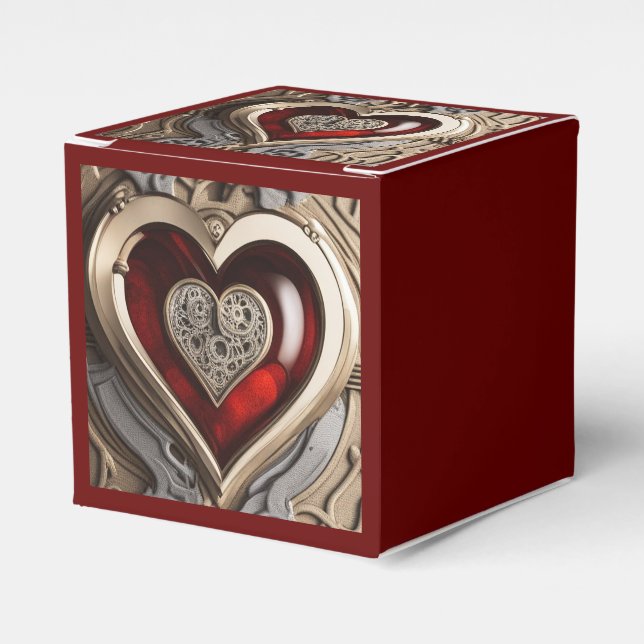 Caja Para Regalos Corazón de Steampunk - Amor Mecánico Intrincado (Costado Anverso)