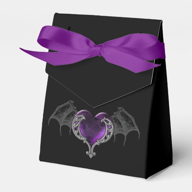 Caja Para Regalos Corazón púrpura gótico con alas de murciélago (Front Side)
