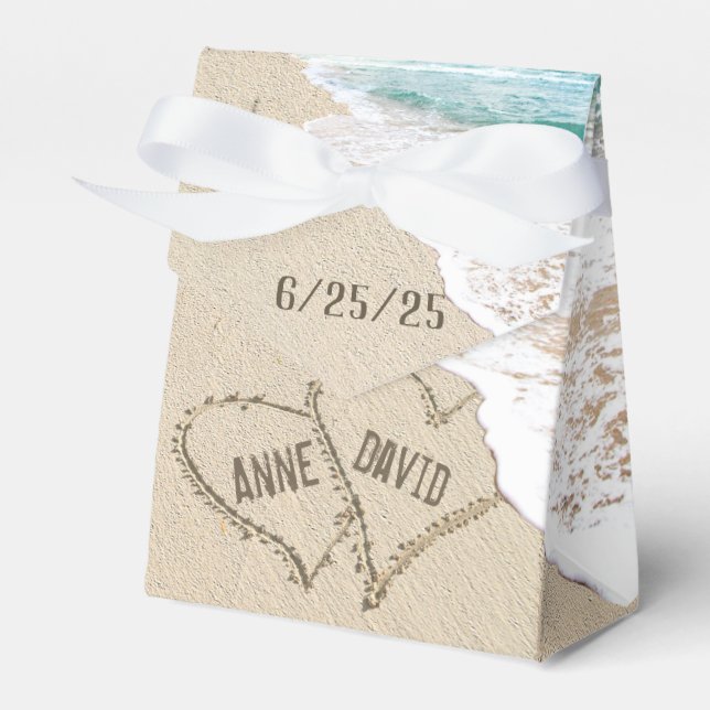 Caja Para Regalos Corazones de bodas de playa en arena (Front Side)