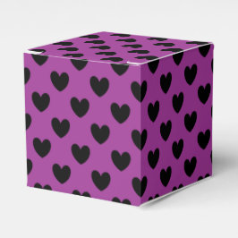 Caja Para Regalos Corazones de polka negra en morado