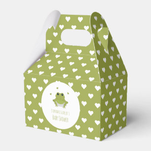 Caja Para Regalos Corazones de Rana Verde Nombre Baby Shower