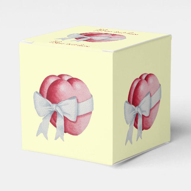 Caja Para Regalos corazones rojos atados con arcos blancos para boda (Costado Anverso)