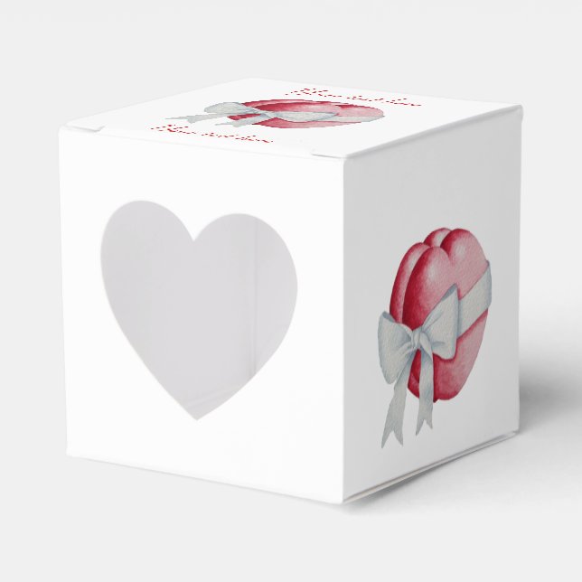 Caja Para Regalos corazones rojos atados con cinta blanca para bodas (Anverso)