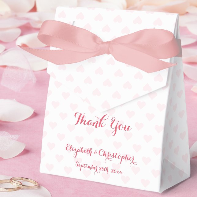 Caja Para Regalos Corazones rosados de escritura elegante personaliz (DIY Custom Personalized Elegant Script Pink Hearts Favor Boxes)