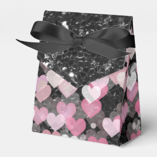 Caja Para Regalos Corazones rosados lazos negros brillo falso negro