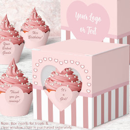 Caja Para Regalos Corazones - Rosas y blancos con rayas Ventana de C