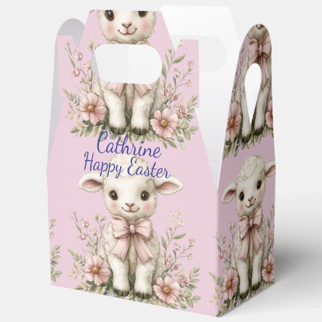 Caja Para Regalos Corderito lindo lazo rosa Flores de primavera (Abierto)