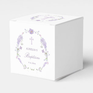 Caja Para Regalos Corona Bautismal Lila Lavanda Floral Cubo