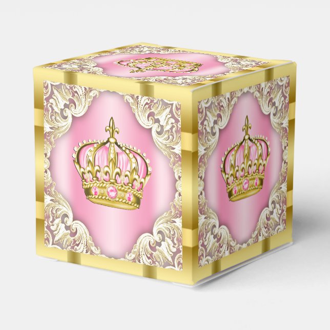 Caja Para Regalos Corona de princesa rosa y dorada (Reverso Costado)