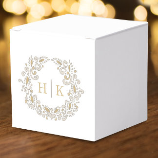Caja Para Regalos Cosecha estilizada corona monograma boda marrón