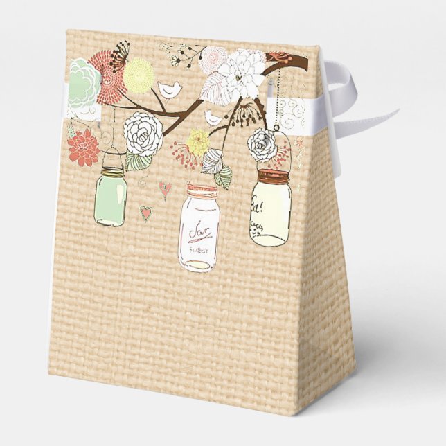 Caja Para Regalos Country Rustic Burlap y Mason Jar FavBox (Reverso)