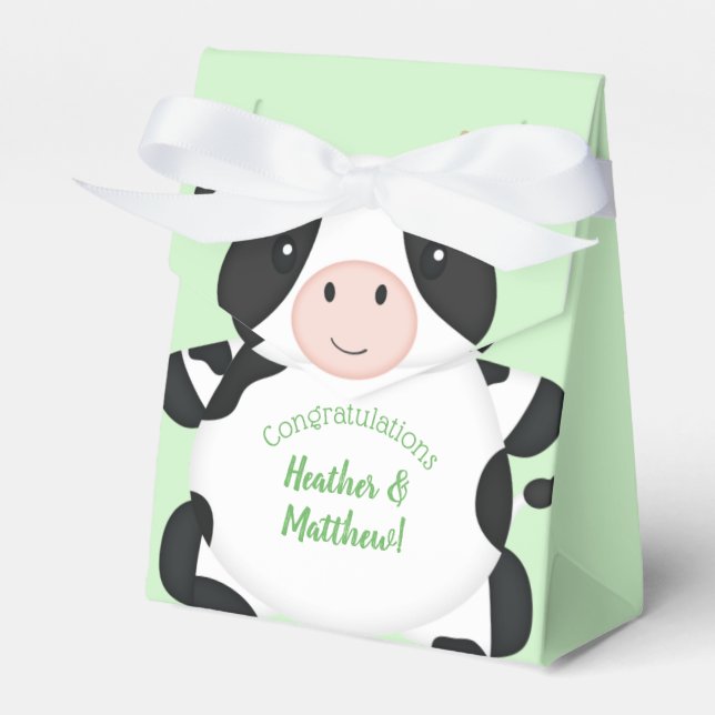 Caja Para Regalos Cow Baby Shower Green (Front Side)
