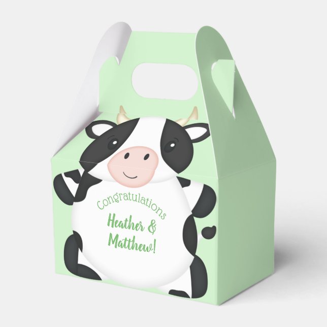 Caja Para Regalos Cow Baby Shower Green (Front Side)