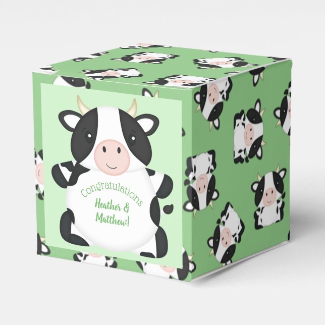 Caja Para Regalos Cow Baby Shower Green (Costado Anverso)