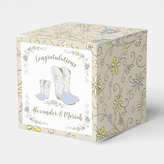 Caja Para Regalos Cowboy Baby Shower Country Western Blue Boy (Costado Anverso)