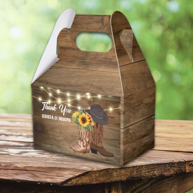 Caja Para Regalos Cowboy Boots Boda occidental del girasol (Cowboy Boots Sunflower Western Wedding Favor Boxes)