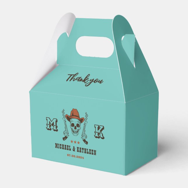 Caja Para Regalos Cowboy Skull Monograma Boho Boho Country Wedding (Front Side)