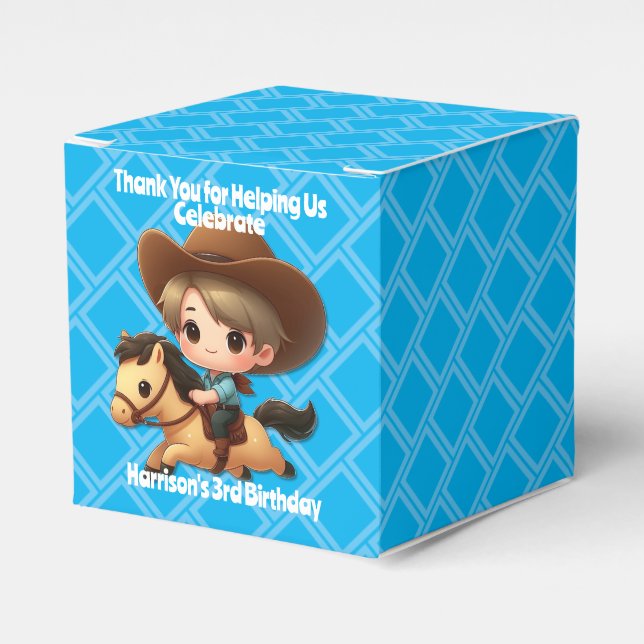 Caja Para Regalos Cowboy y caballo azul de cumpleaños occidental (Costado Anverso)